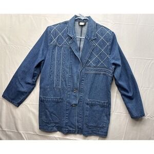 Vtg MASS‎ 80s 1980s Blue Denim Oversized Jacket Embellished Western Sz Small USA
